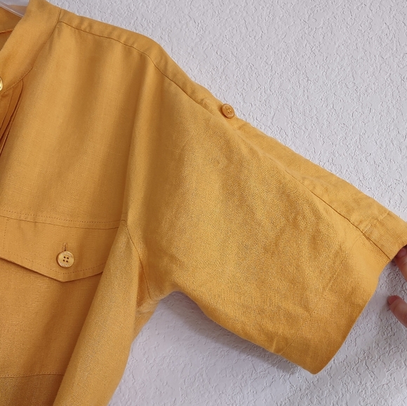 ‼️SOLD‼️ MARINA RINALDI Size US 12 Top 100% Linen Mango-Yellow Shirt Dress - Picture 10 of 16